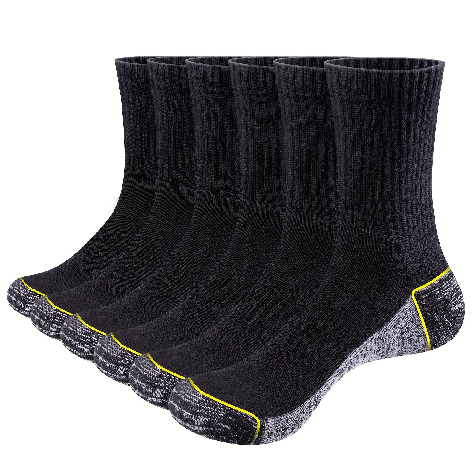 6-pack moisture-wicking cushioned work socks in colour block pattern – top view

