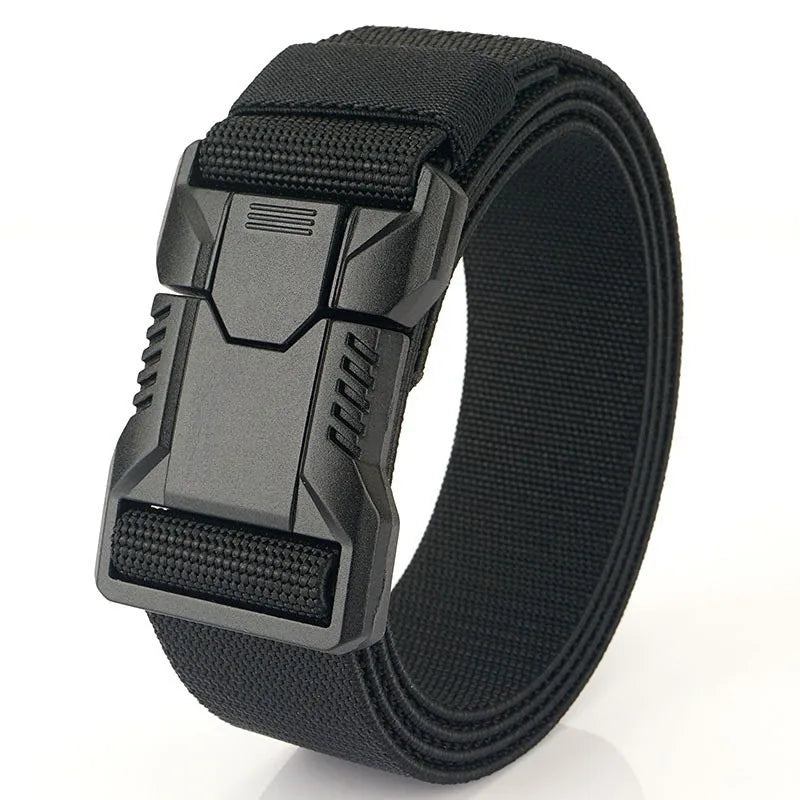 Black tactical belt with quick-release buckle – front view

