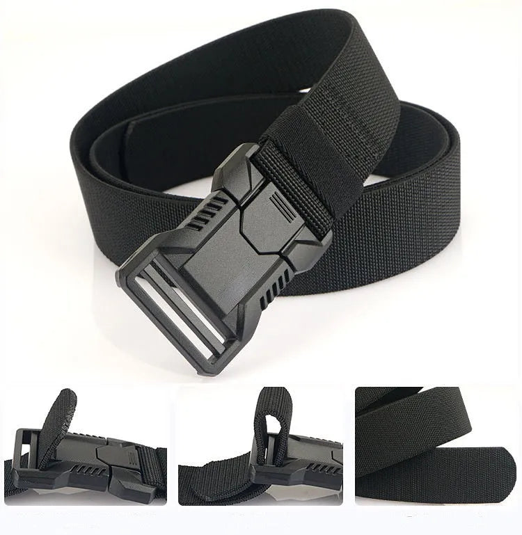 Close-up of military-grade nylon strap and buckle mechanism

