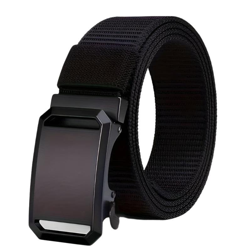 Oxvyn black canvas belt with automatic buckle – front view


