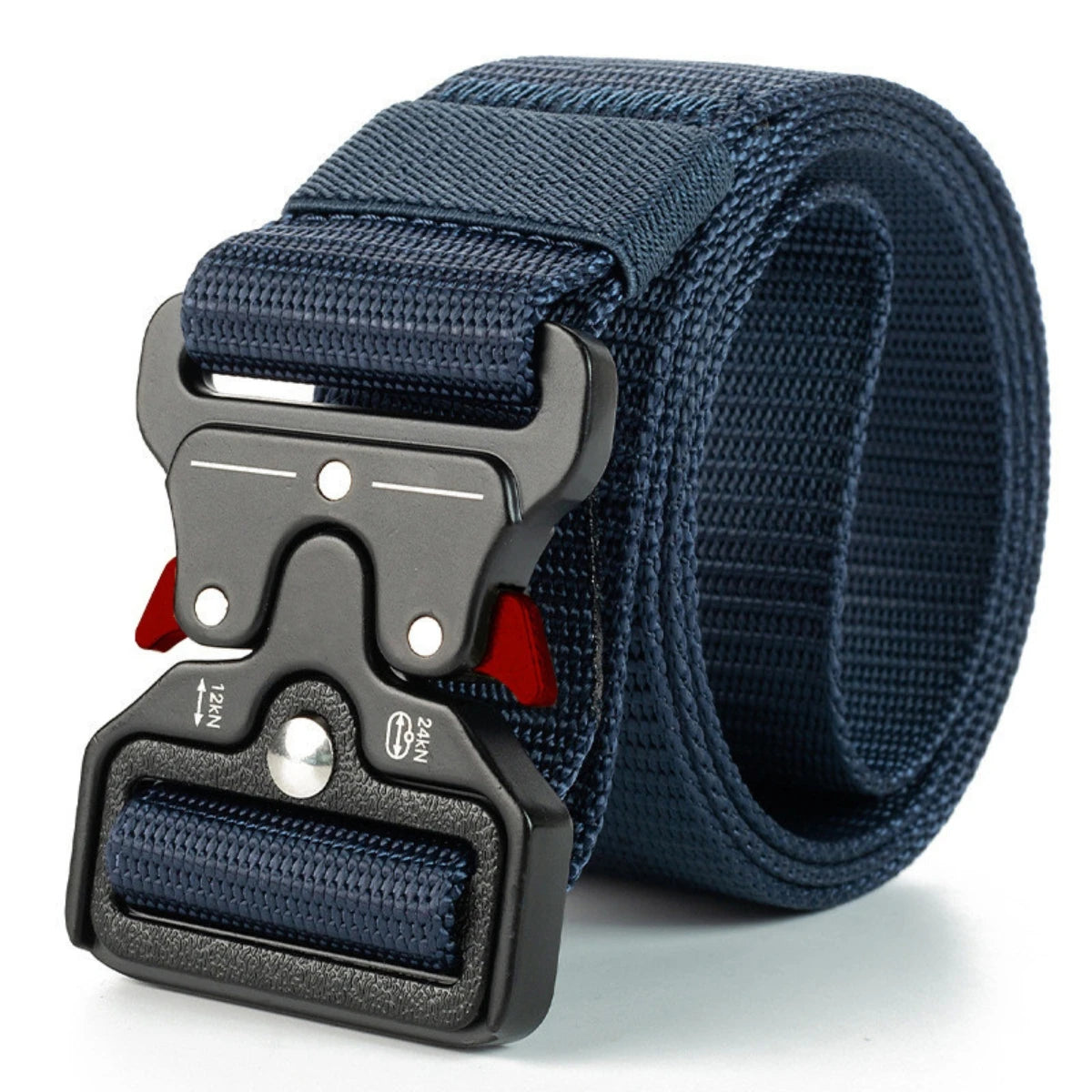 Side profile showing nylon webbing and plastic buckle

