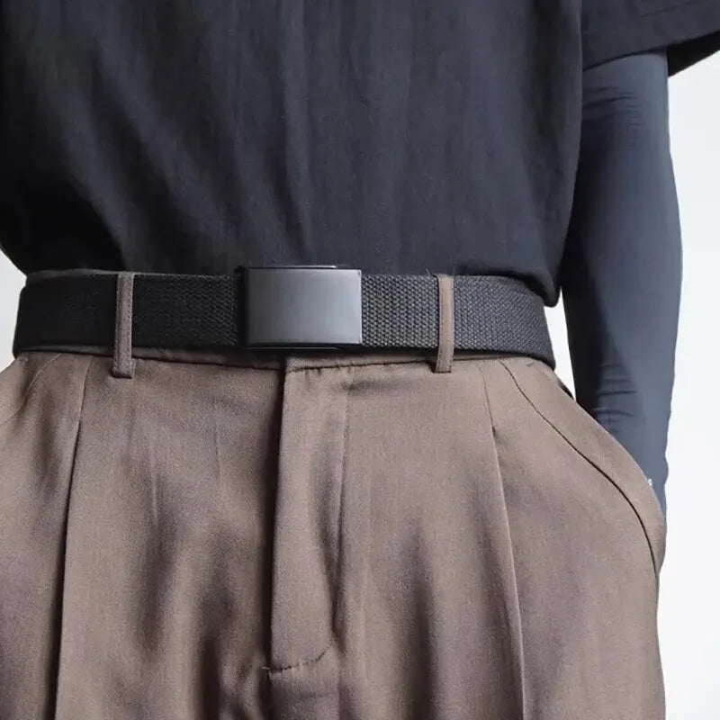 Side view of breathable canvas texture and buckle detail

